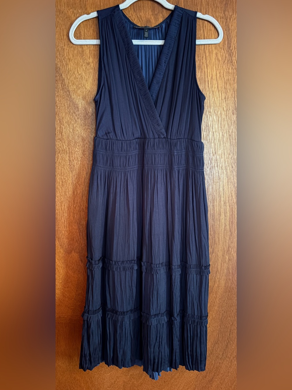 White House Black Market Navy V-Neck Tiered Midi Dress